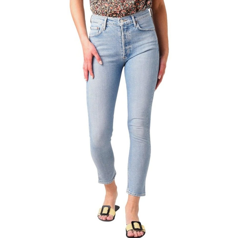 Agolde Nico High Rise Boyfriend Button Fly Jeans High Waist Skinny Medium Blue